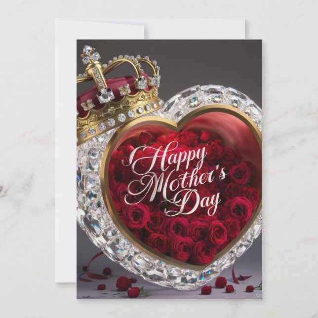 Roses rouges et couronne - Bonne carte de fête des (Devant)