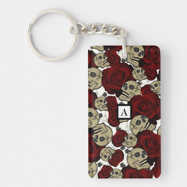 Roses rouges et crânes gris noir floral gothique b (Devant)
