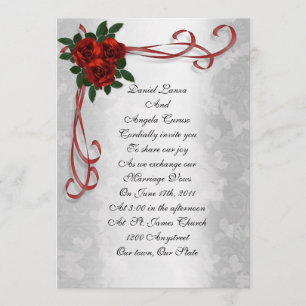 Roses rouges et rubans de faire-part de mariage