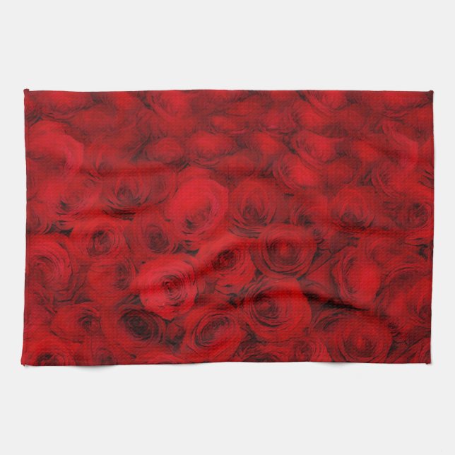 Roses rouges foncées Art Serviette de cuisine (Horizontal)