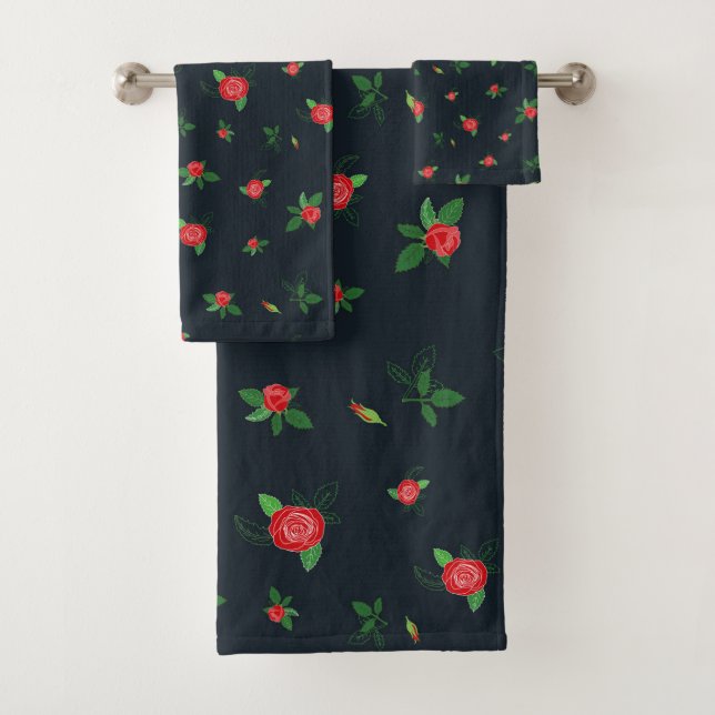 Roses rouges motif floral noir élégant serviette d (En situation)