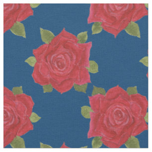 Roses rouges romantiques Motif sur tissu bleu pers