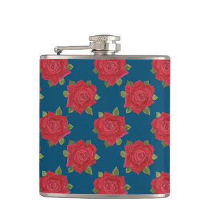 Roses rouges romantiques sur flacon de hanche pers