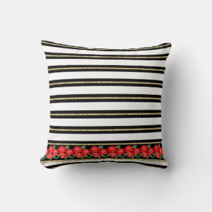 Roses rouges sur le coussin noir, blanc, Blancs d'