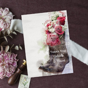Roses rustiques et bottes de cowboy Mariage Merci