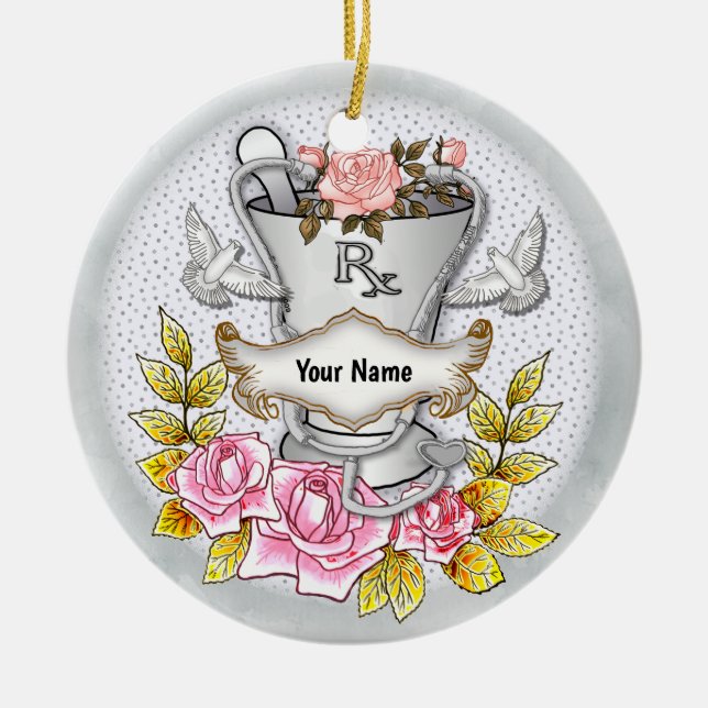 Roses RX Mortar Pestle Ceramic Ornament (Front)