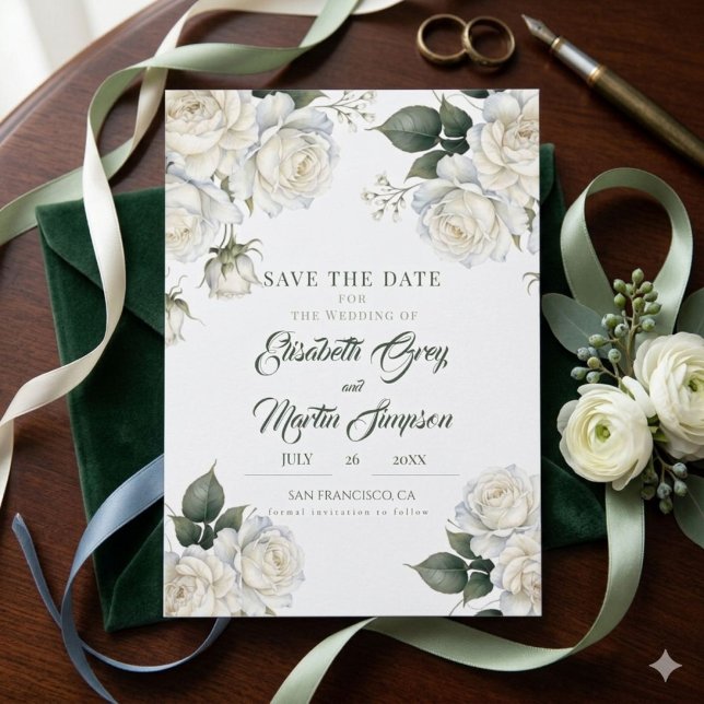 Roses Sage Floral Wedding Save The Date (Creator Uploaded)