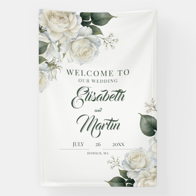 Roses Sage Floral Wedding Sign (Vertical)