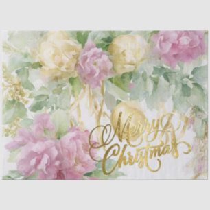 Roses Satin Ribbon Evergreen Mauve Cream Christmas Tissue Paper