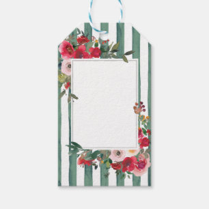 Roses sauvages & Basil Green Stripes Étiquette de 