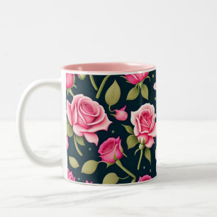 Roses Seamless Pattern Valentines Day Two-Tone Cof Coffee Mug