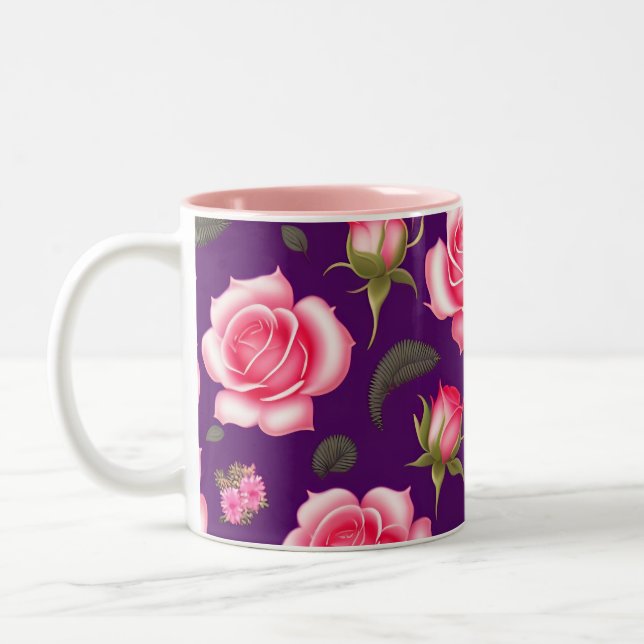 Roses Seamless Pattern Valentines Day Two-Tone Cof Coffee Mug (Left)