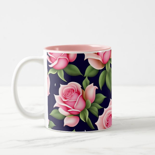 Roses Seamless Pattern Valentines Day Two-Tone Cof Two-Tone Coffee Mug (Left)