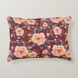 Roses, seamless, red background pattern accent pillow