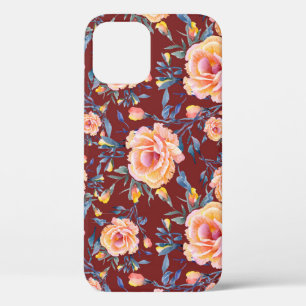 Roses, seamless, red background pattern iPhone 12 case