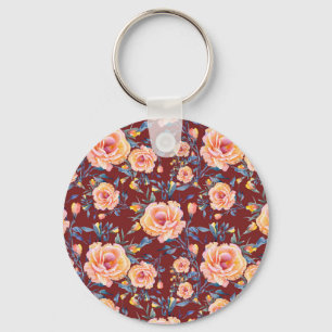 Roses, seamless, red background pattern keychain