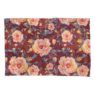 Roses, seamless, red background pattern pillowcase