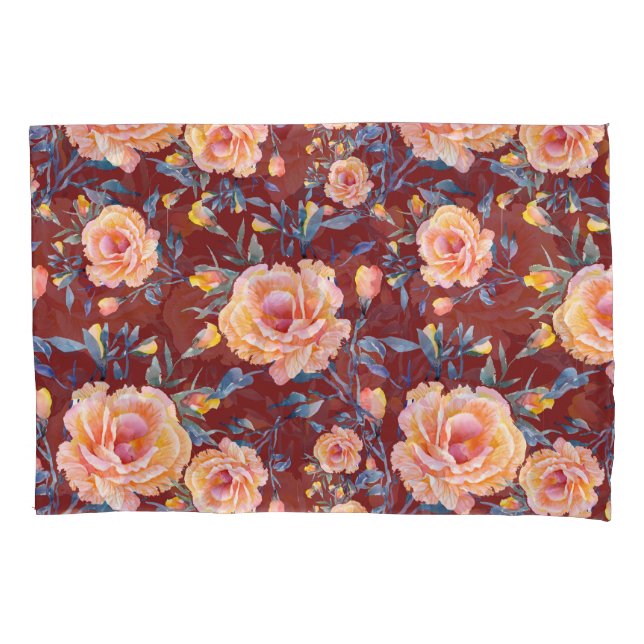 Roses, seamless, red background pattern pillowcase (Front)