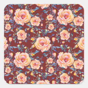Roses, seamless, red background pattern square sticker