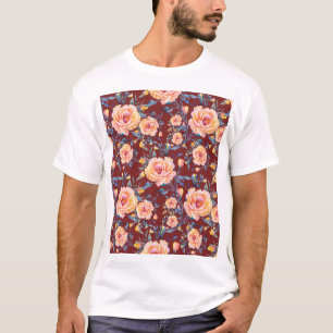 Roses, seamless, red background pattern T-Shirt