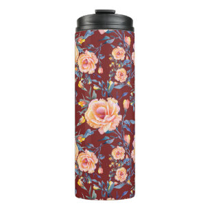 Roses, seamless, red background pattern thermal tumbler