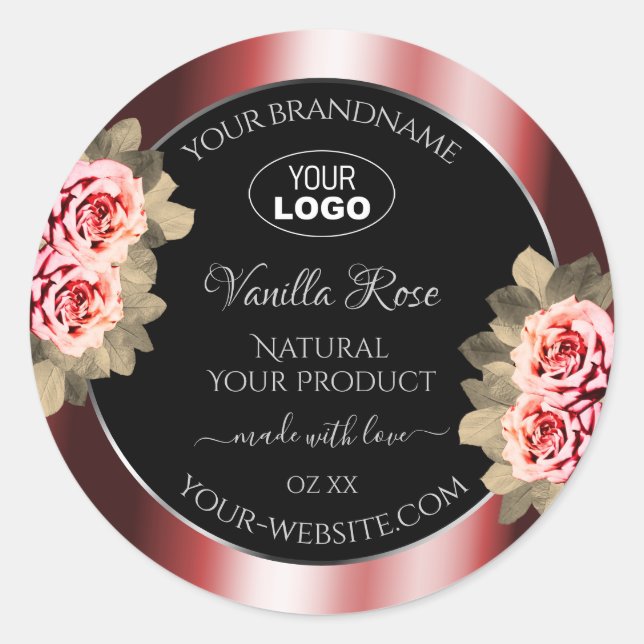 Roses Shimmering Red Black Product Labels Logo (Front)