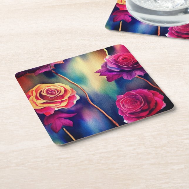 Roses Square Paper Coaster (Angled)