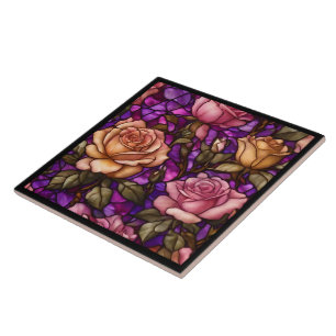 Roses Stained Glass Modern Elegant Collection Tile