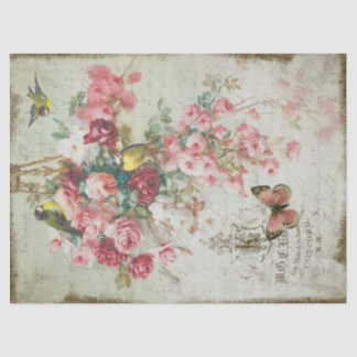 Roses Traînantes Pink Roses & Birds Decoupage Tissue Paper