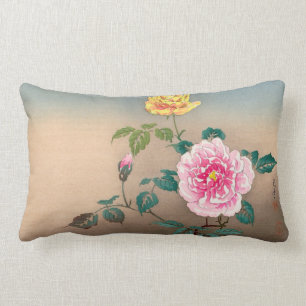 Roses Tsuchiya Koitsu japanese flowers painting Lumbar Pillow