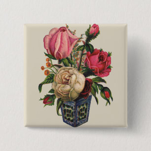 Roses Victorian flower floral rose bouquet 2 Inch Square Button