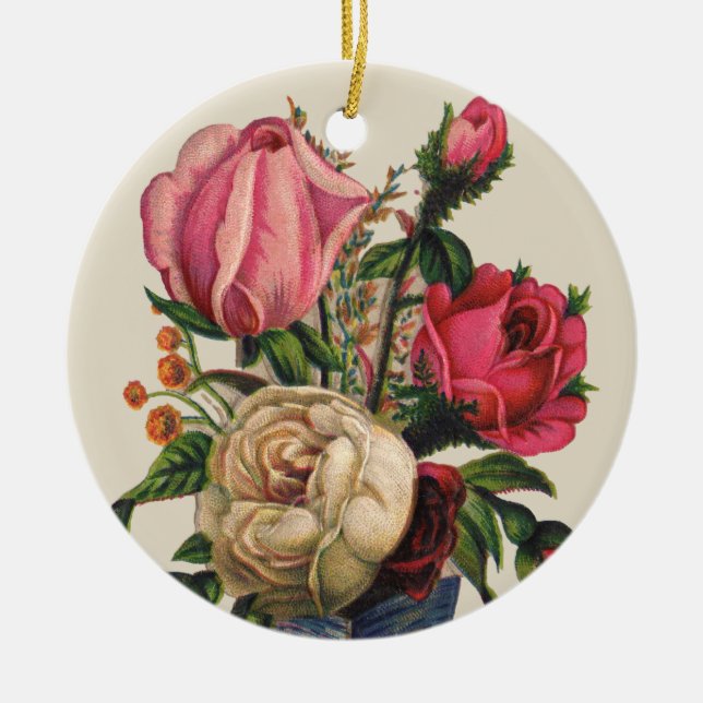 Roses Victorian flower floral rose bouquet Ceramic Ornament (Front)