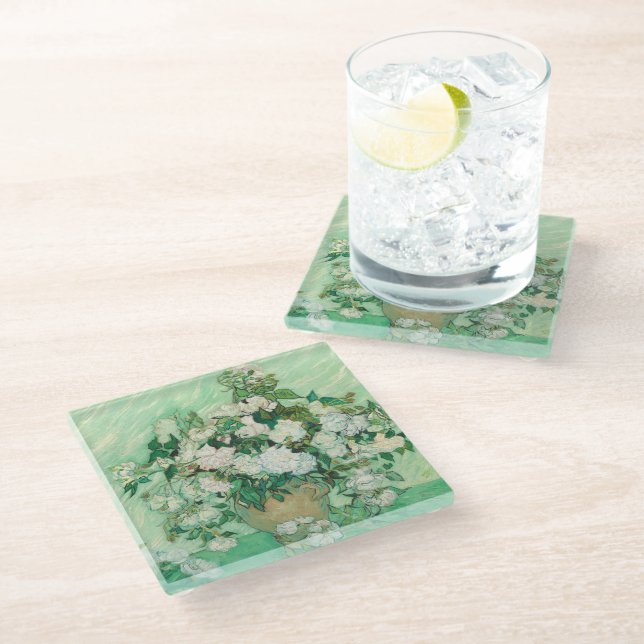 Roses | Vincent van Gogh Glass Coaster (Angled)