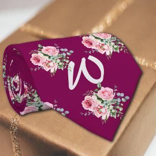 Roses Vintage Autumn Personalize Initial Tie