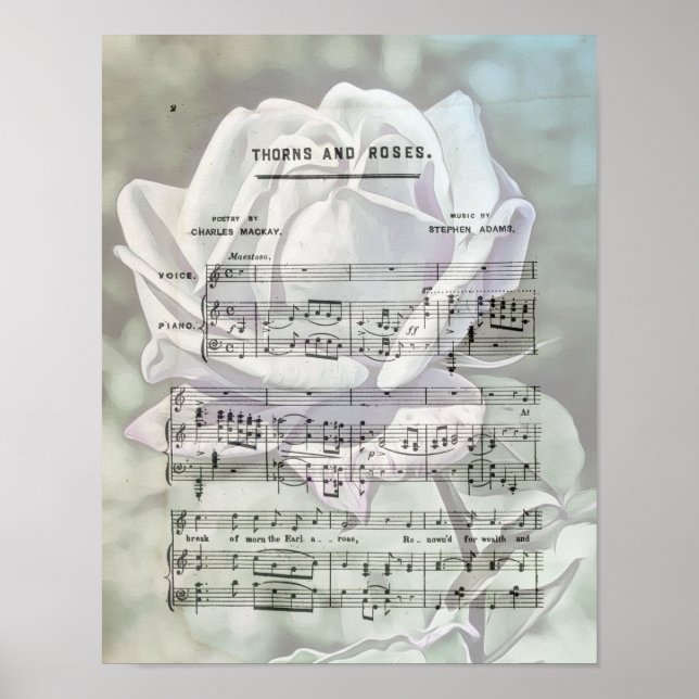 Roses Vintage Sheet Music Art Poster (Front)