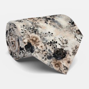 Roses vintages d'aquarelle en beige, cravate noire