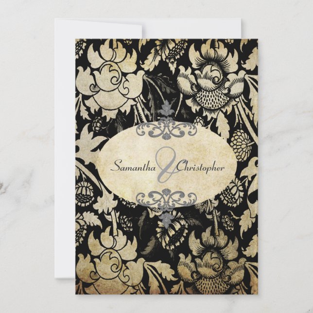 Roses Vintages Invitations Black + parchemin 5x7 (Devant)
