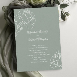 Roses Vow Sage Green Modern Classic Formal Wedding Invitation