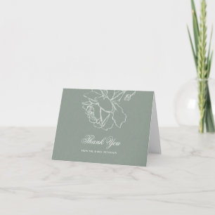 Roses Vow Sage Green Modern Classic Formal Wedding Thank You Card