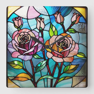 Roses Wall Clock, 27.3 cm Square Acrylic Clock