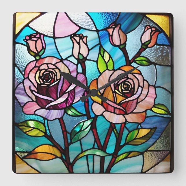 Roses Wall Clock, 27.3 cm Square Acrylic Square Wall Clock (Front)