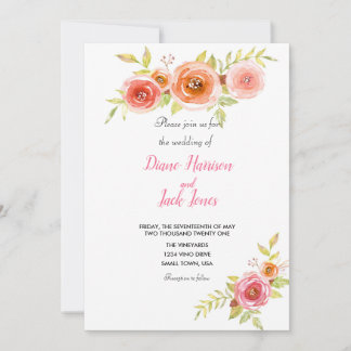 Roses Watercolor Floral Wedding Invitation