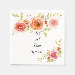 Roses Watercolor Floral Wedding Napkin