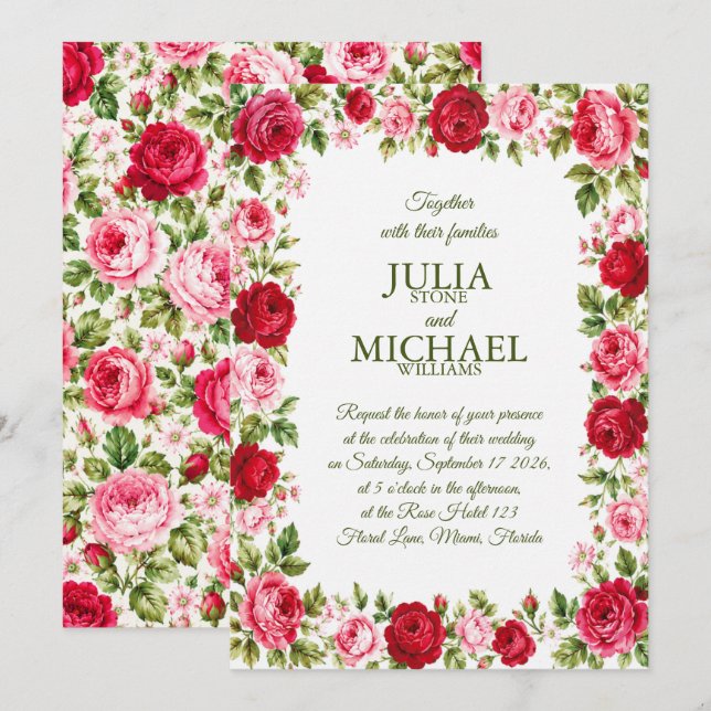 Roses Wedding Invitation (Front/Back)