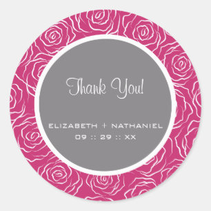 Roses Wedding Thank You Favour Stickers -hot pink