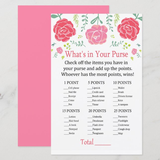 Roses What's in your purse game (Front/Back)