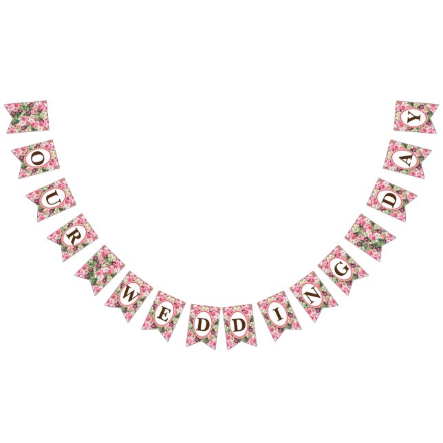 Roses White Florals Our Wedding Day  Bunting Flags (All)