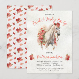Roses white horse watercolor Derby Bridal Shower Invitation