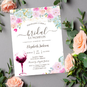 Roses,Wine Glass Bridal Luncheon Invitation