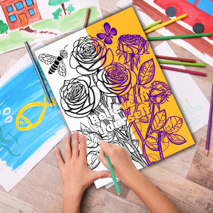 Roses with Butterfly Coloring Page Printable Poster